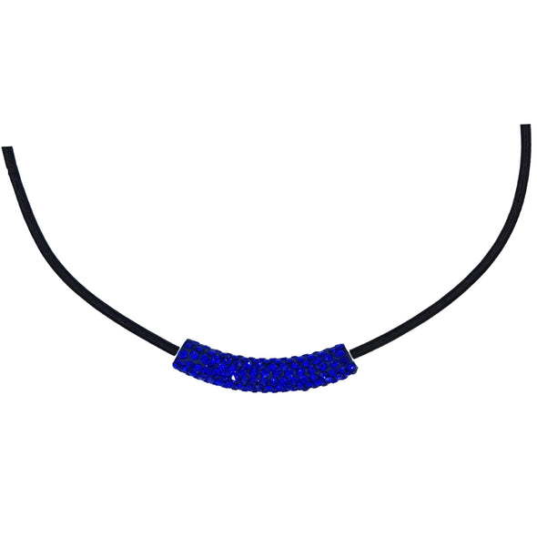 Collar gargantilla de cuero negro y tubo de strass azulón 
