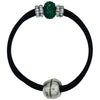 Pulsera de cuero negro y central de brillantes de cristal verde