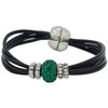 Pulsera de cuero negro y central de brillantes de cristal verde