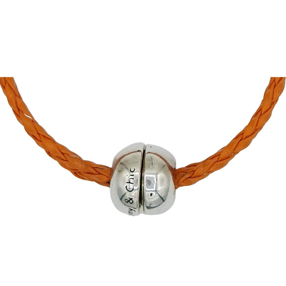 Cierre magnetico de zamak de pulsera de cuero sintético trenzado naranja