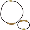 Set de pulsera y collar de cuero marrón a juego y tubo central de strass dorado