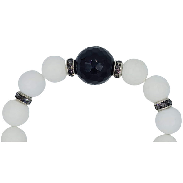 Pulsera de jade blanco y bola central de ónix negro